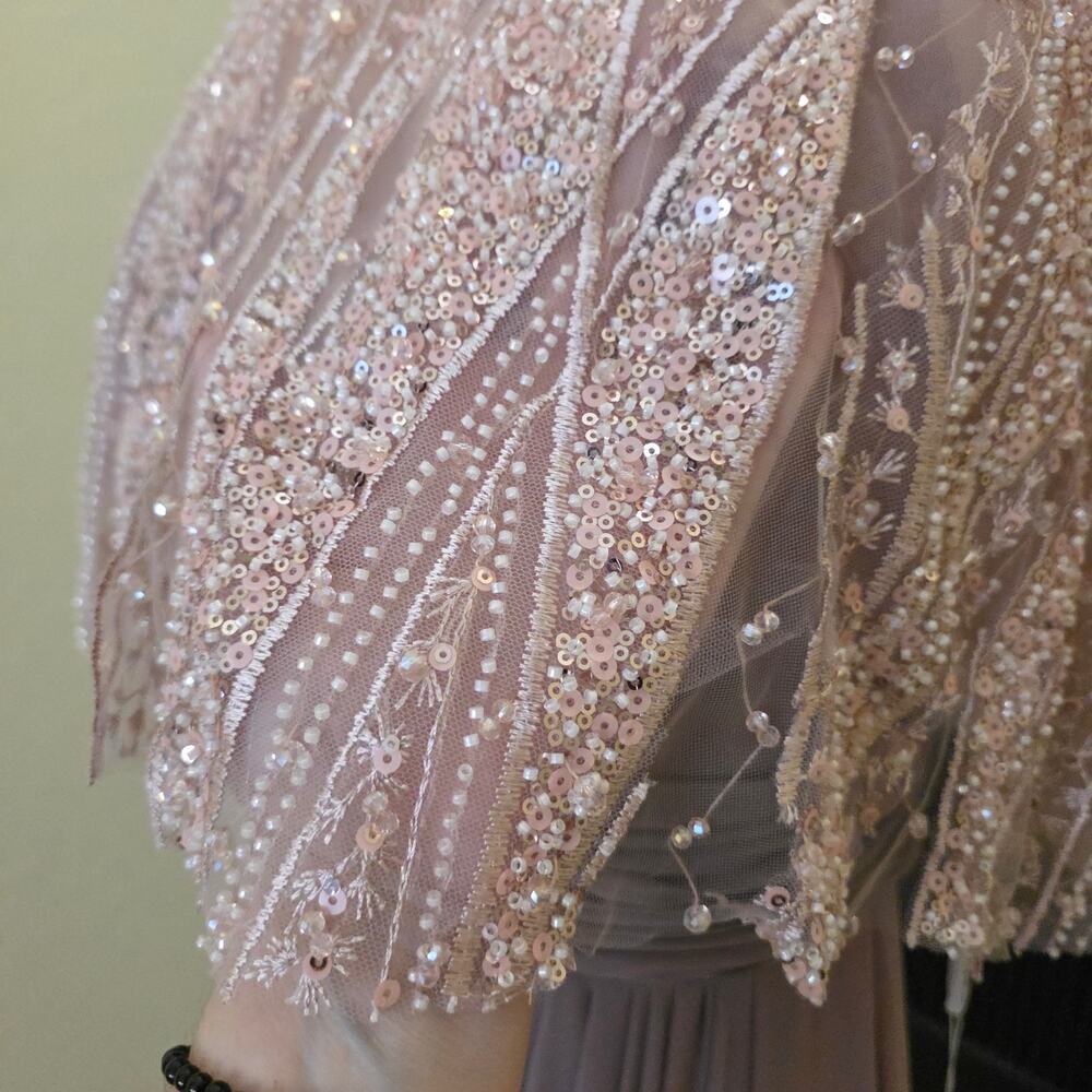 Mac Duggal 20467 Pink Rose Formal Gown Beaded Sequin Cape Chiffon Maxi Dress 16 - Picture 6 of 13
